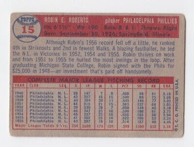 1957 Topps #15 Robin Roberts Philadelphia Phillies Baseball Card Low Grade