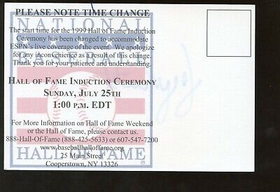 1999 BB Hall of Fame Induction Day 4 X 6 Postcard Autographed Carlton Fisk