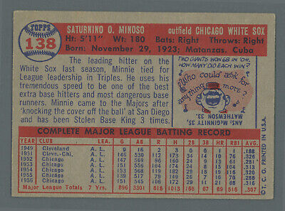 1957 Topps #138 Minnie Minoso Chicago White Sox Baseball Card EX lit wrk lse