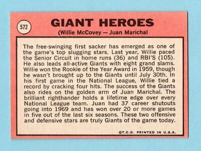 1969 Topps #572 Giants Heroes McCovey - Marichal Baseball Card NM o/c 