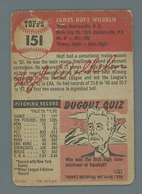 1953 Topps #151 Hoyt Wilhelm New York Giants Baseball Card Low Grade