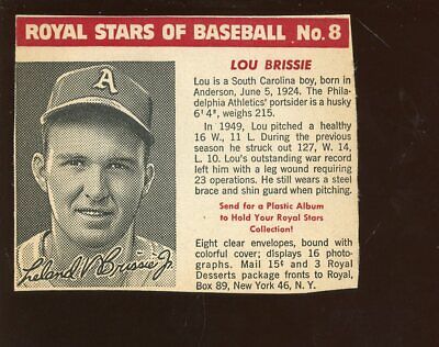 1950/1952 Royal Desserts / Pudding Baseball Card #8 Lou Brissie