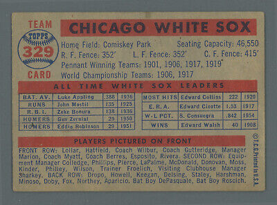 1957 Topps #329 Chicago White Sox Team Baseball Card EX