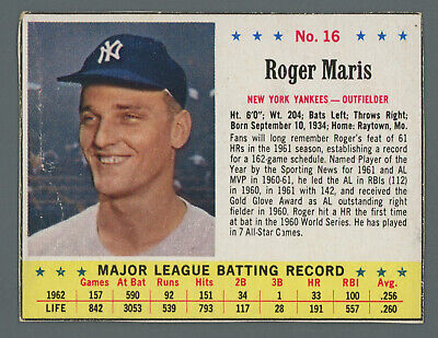 1963 Jello #16 Roger Maris New York Yankees Baseball Card 