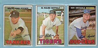 1967 Topps Lot of 3 Hall of Famers Ford, Kaline, Drysdale Baseball Cards VG/V-E 