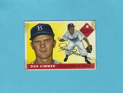 1955 Topps #92 Don Zimmer Brooklyn Dodgers Rookie Baseball Card EX w/stains