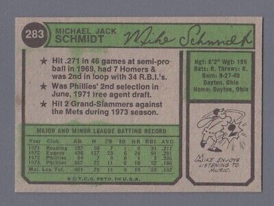 1974 Topps #283 Mike Schmidt Philadelphia Phillies Baseball Card EX+ sat 