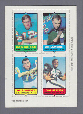 1969 Topps Four-in-One Insert Bob Griese & others Football Card