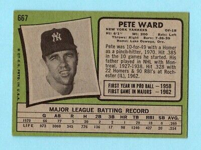 1971 Topps #667 Pete Ward New York Yankees High Number Baseball Card EX+ 