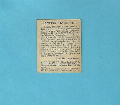 1934-36 Diamond Stars #89 Joe Stripp Brooklyn Dodgers Baseball Card EX o/c  