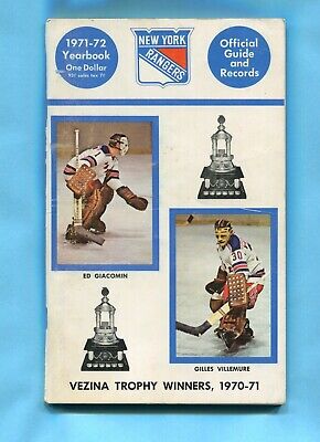 1971-72 New York Rangers NHL Yearbook - Media Guide Vg/Ex Giacomin & Villemure 