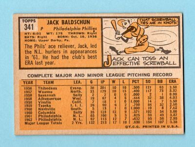 1963 Topps #341 Jack Baldschun Phila Phillies White Slash Baseball Card Ex/Mt   