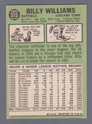 1967 Topps #315 Billy Williams Chicago Cubs Baseball Card EX ap wrk tr