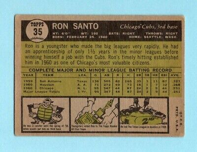 1961 Topps #35 Ron Santo Chicago Cubs Rookie Baseball Card Vg/Ex  