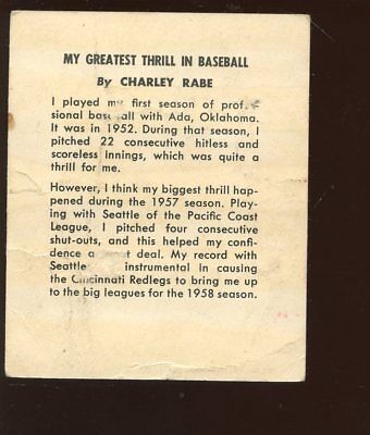 1958 Kahn's Wieners Baseball Card Charles Rabe