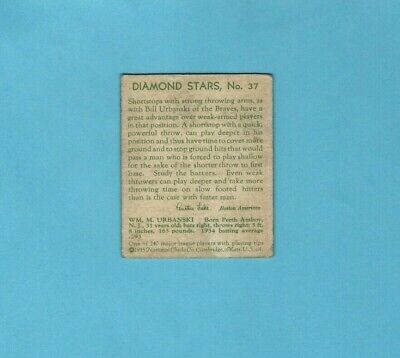 1934-36 Diamond Stars #37 Billie Urbanski Boston Braves Baseball Card VG+ wrin  