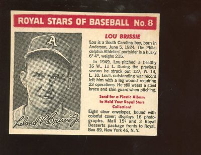 1950/1952 Royal Desserts / Pudding Baseball Card #8 Lou Brissie Nice Cut