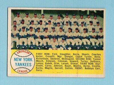 1958 Topps #246 New York Yankees Team Baseball Card EX - EX+ pt ln strs Uncked