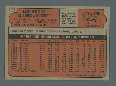 1972 Topps #200 Lou Brock St. Louis Cardinals Baseball Card EX wrk/chp 