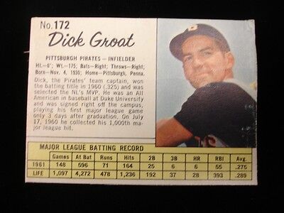 1962 Jello #172 Dick Groat Pittsburgh Pirates Baseball Card