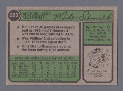 1974 Topps #283 Mike Schmidt Philadelphia Phillies Baseball Card EX 