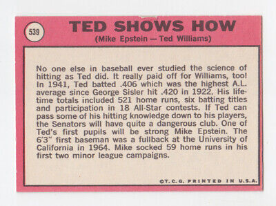 1969 Topps #539 Ted Shows How Ted Williams & Mike Epstein Baseball Card E/M ap 