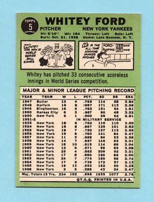 1967 Topps #5 Whitey Ford New York Yankees Baseball Card NM ty dg trc