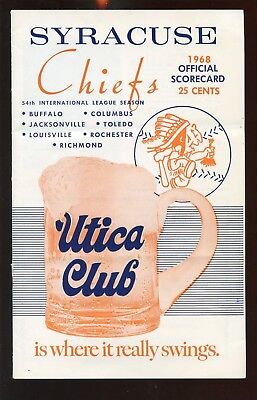 1968 International League Baseball Scorecard Syracuse Chiefs