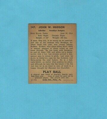 1940 Play Ball (R335) #147 Johnny Hudson Brooklyn Dodgers Baseball Card 