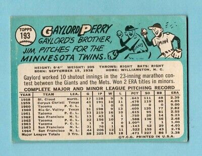 1965 Topps #193 Gaylord Perry San Francisco Giants Baseball Card EX   