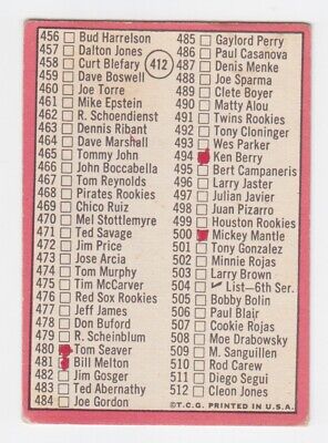 1969 Topps #412 5th Series Checklist Mickey Mantle Baseball VG app wrk   