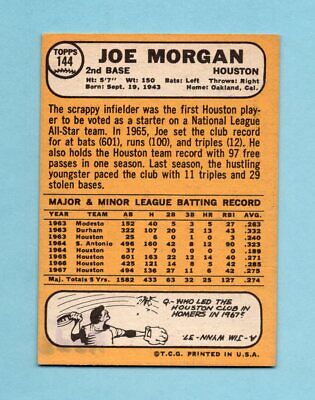 1968 Topps #144 Joe Morgan Houston Astros Baseball Card EX 