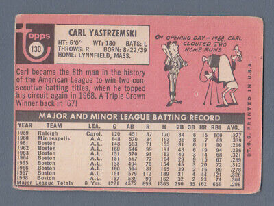 1969 Topps #130 Carl Yastrzemski Boston Red Sox Baseball Card Low Grade