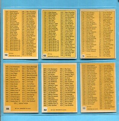 1963 Topps Lot of 6 Different Checklist Baseball Cards Ex/Mt - NM UnChecked  