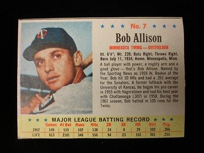 1963 Post #7 Bob Allison Minnesota Twins Card - VG-EX, No Creases