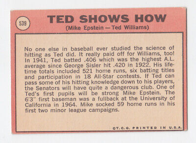 1969 Topps #539 Ted Shows How Ted Williams & Mike Epstein Baseball Card EX 