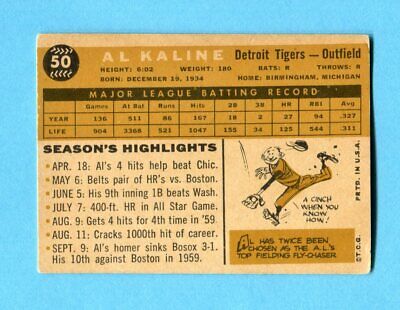 1960 Topps #50 Al Kaline Detroit Tigers Baseball Card Vg/Ex        