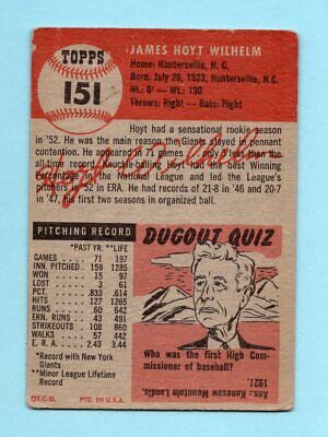 1953 Topps #151 Hoyt Wilhelm New York Giants Baseball Card VG ap wrks