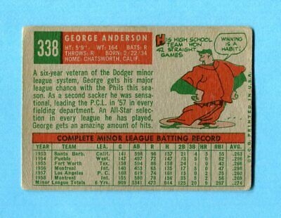 1959 Topps #338 Sparky Anderson Philadelphia Phillies Rookie Baseball Card VG