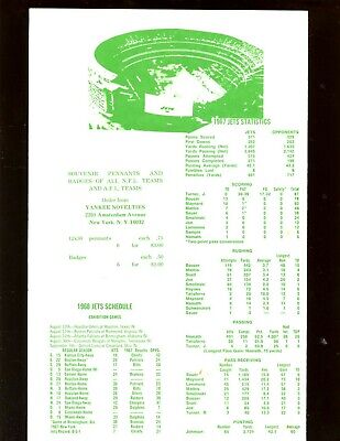 1968 AFL Program Buffalo Bills at New York Jets With Joe Namath Front Cover VGEX