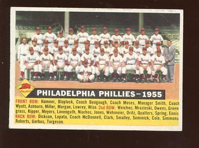 1956 Topps Baseball Card #72 Philadelphia Phillies Dated 1955 White Back EXMT