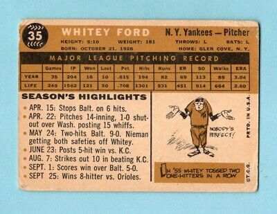 1960 Topps #35 Whitey Ford New York Yankees Baseball Card Low Grade   