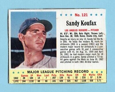 1963 Jello #121 Sandy Koufax Los Angeles Dodgers Baseball Card 