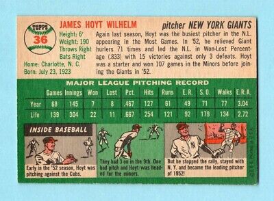 1954 Topps #36 Hoyt Wilhelm New York Giants Baseball Card NM