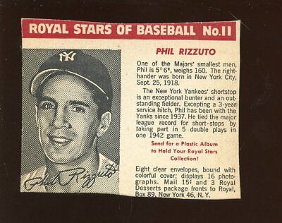 1950/1952 Royal Desserts / Pudding Baseball Card #11 Phil Rizzuto NY Yankees