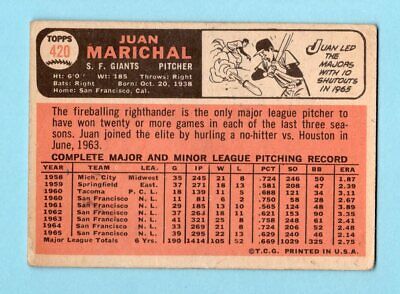 1966 Topps #420 Juan Marichal San Francisco Giants Baseball Card VG - VG+ 