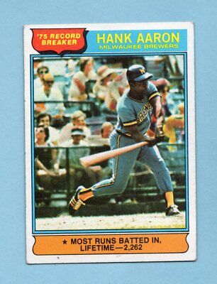 1976 Topps #1 Hank Aaron Record Breaker Most RBI Lifetime Baseball Card EX