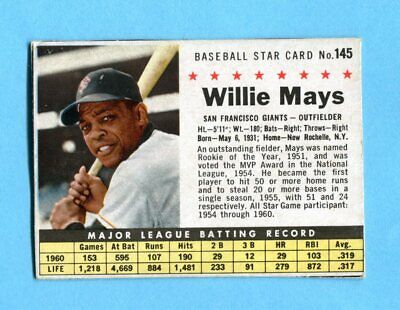 1961 Post Cereal #145 Willie Mays San Francisco Giants Baseball Card Box Var