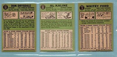 1967 Topps Lot of 3 Hall of Famers Ford, Kaline, Drysdale Baseball Cards VG/V-E 