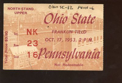 October 17 1953 NCAA Football Ticket Stub Ohio State at Pennsylvania